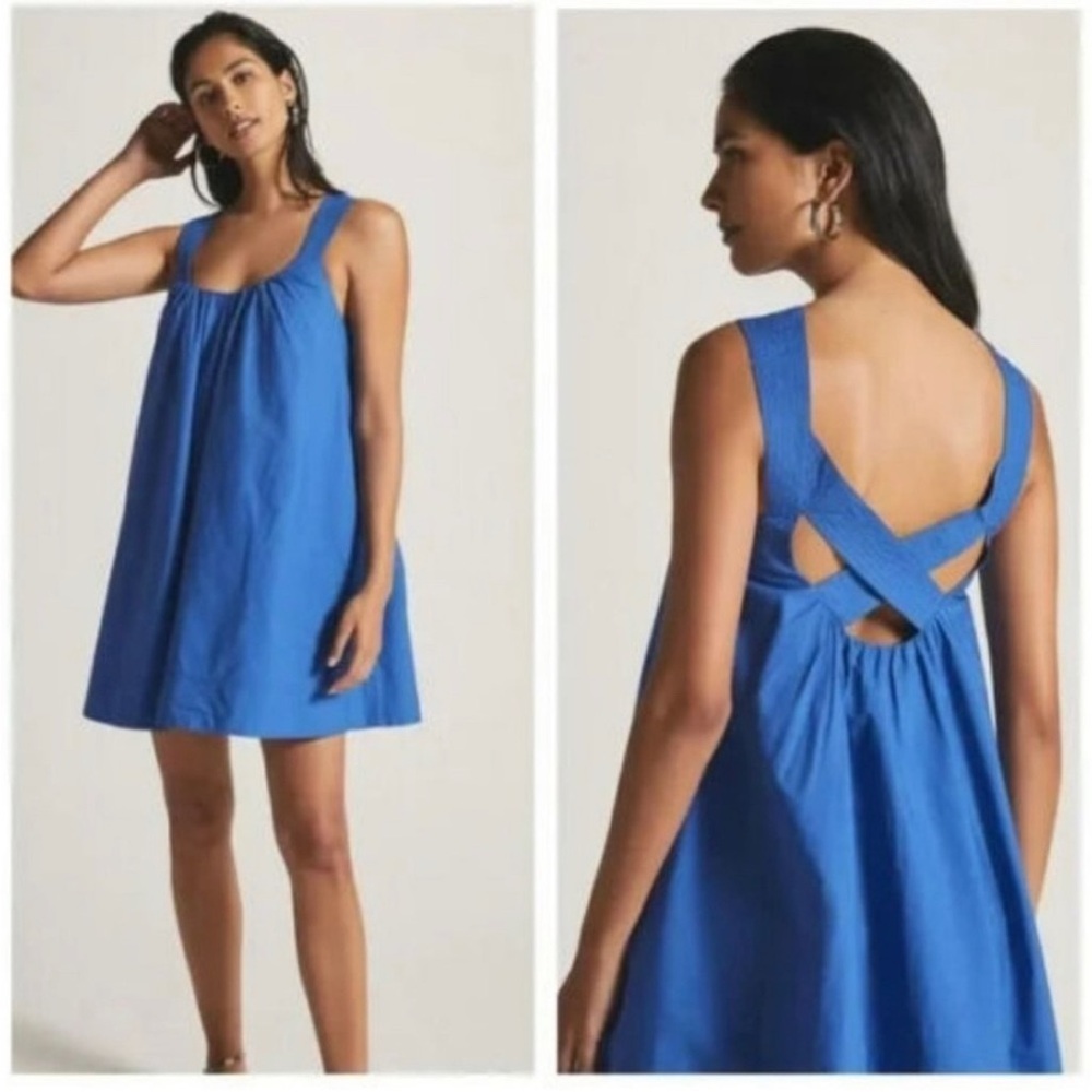 Anthropologie Maeve Cobalt Cross Back Poplin Tent Dress large $98